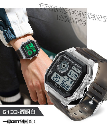 Sanda Hot-selling Square Watch Luminous Waterproof Alarm Student Watch Simple Korean Transparent Sports Electronic Watch