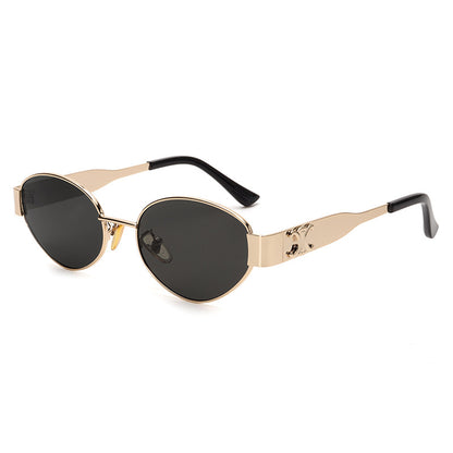 Y2K40235 Old Money Style Sunglasses Female Internet Celebrity Street Style Glasses Retro Oval High-End Cat-Eye Sunglasses