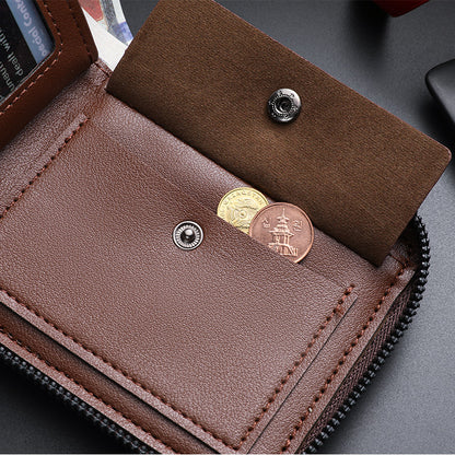 New men's chain wallet European and American retro style horizontal zipper bag fashion short card bag change bag wholesale