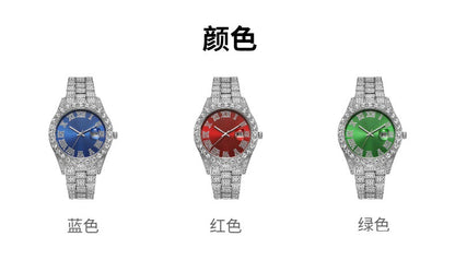 Hiphop Hip Hop Diamond Watch Five-Piece Diamond Cuban Chain Cross Necklace Cuban Ring Cross Border Wholesale