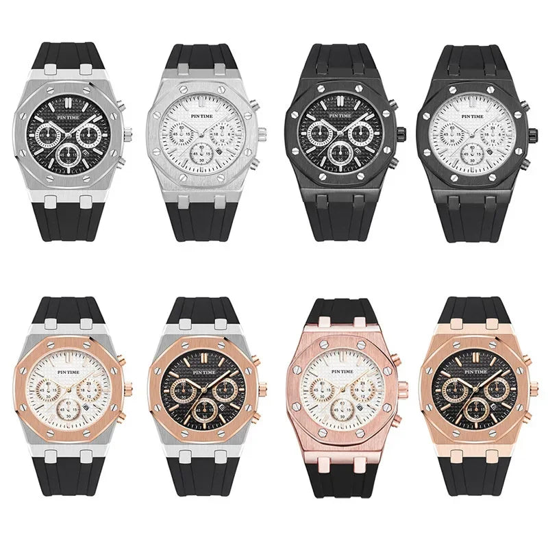 Foreign Trade Products: Men's Watch with Three Dials, Multi-Functional, Sports, Waterproof, Men's Fashion Casual Watch, Cross-Border Hot-Selling Item