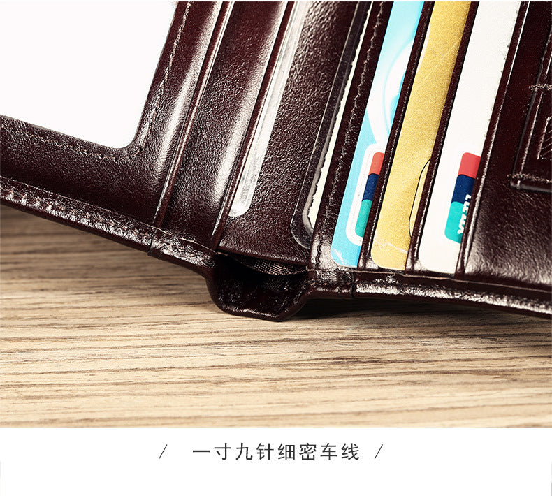 Cross-border delivery Manbang wallet oily leather short first layer cowhide wallet classic tri-fold RIFD anti-theft wallet