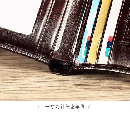Cross-border delivery Manbang wallet oily leather short first layer cowhide wallet classic tri-fold RIFD anti-theft wallet