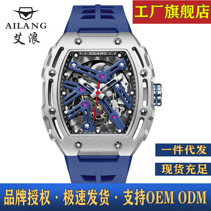 AI Lang new watch Richard automatic mechanical watch hollow-out barrel-shaped foreign trade live broadcast popular one-piece delivery