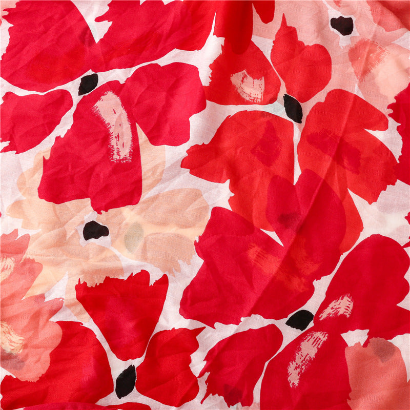 2022 spring and summer scarf women's cross-border foreign trade vintage red cotton linen feel scarf bohemian style long scarf