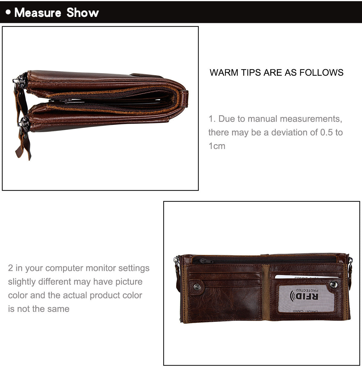Crazy Horse Cowhide Men's Wallet RFID Anti-theft Brush Cowhide Short Men's Ticket Clip Wallet Double Zipper Coin Purse