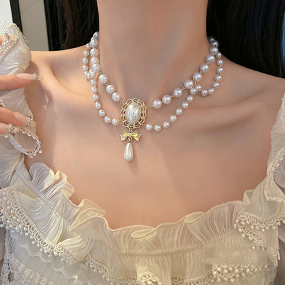 Vintage Baroque Pearl Tassel Necklace Female Bridal Banquet Elegant Fashion Collarbone Necklace Choker Accessories