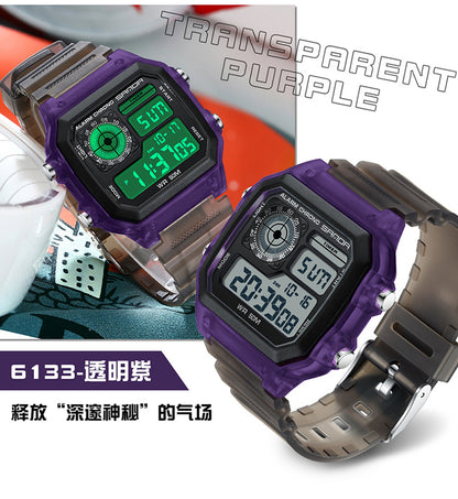 Sanda Hot-selling Square Watch Luminous Waterproof Alarm Student Watch Simple Korean Transparent Sports Electronic Watch