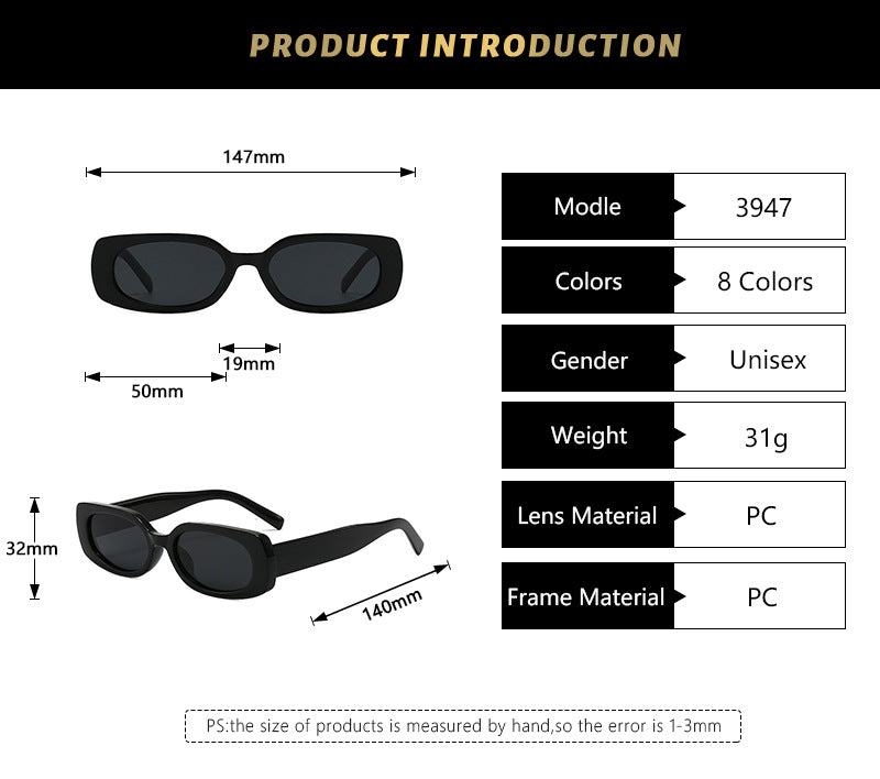 New Stylish Casual Simple Square Small Frame Sunglasses Ins Outdoor Fashion Driving Anti-Uv Sunglasses Trend