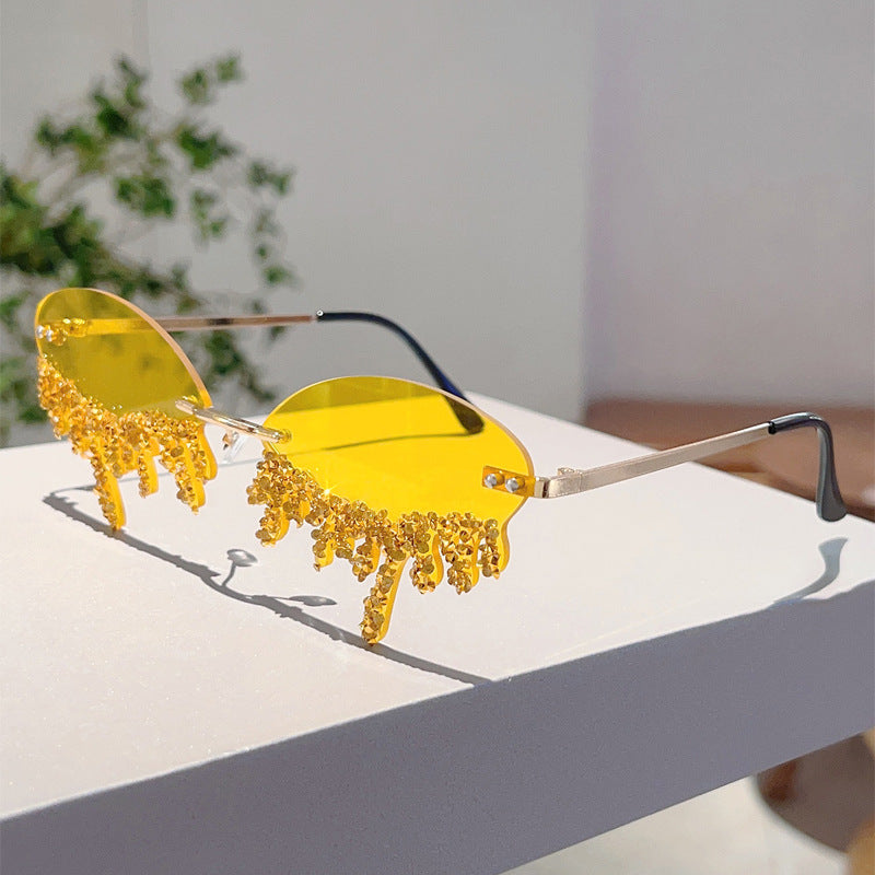 Cross-border New European and American Borderless Diamond-encrusted Angel Tears Sunglasses Spice Girls Street Shooting Cool Personality Funny Sunglasses
