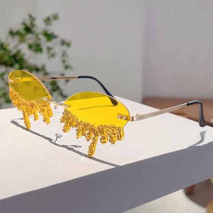 Cross-border New European and American Borderless Diamond-encrusted Angel Tears Sunglasses Spice Girls Street Shooting Cool Personality Funny Sunglasses