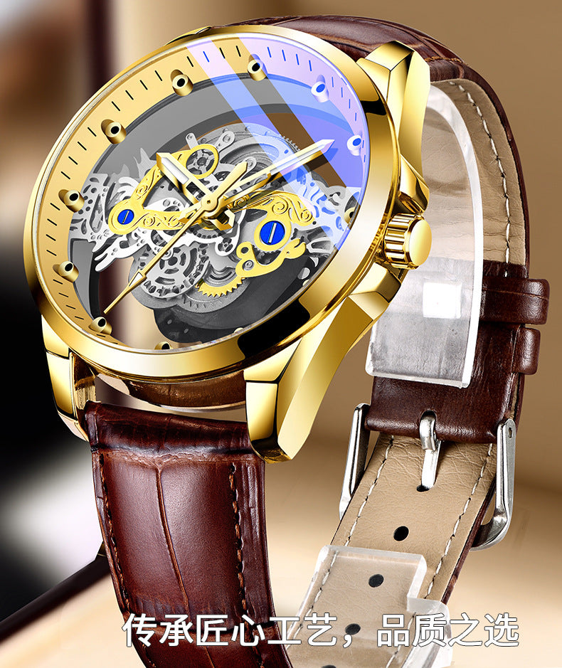 Cross-Border Dropshipping New Double-Sided Hollow Fully Automatic Movement Non-Mechanical Watch Tourbillon Watch Men's Waterproof