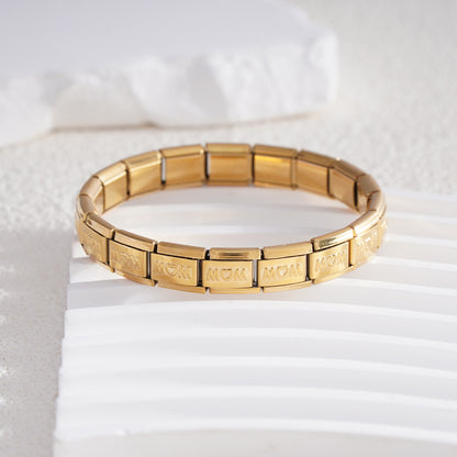 Cross-border Fashion Stainless Steel Module Bracelet MOM Series New Strange Diy Elastic Bracelet Detachable Bracelet Accessories