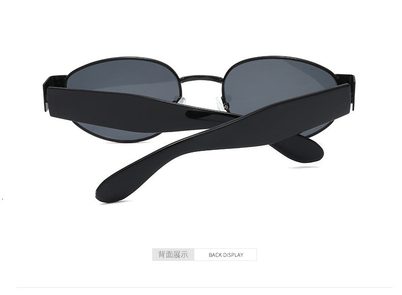 European and American Ins Glasses Trendy Women's Sunglasses Bouncy Internet Celebrity Oval Metal Photo Decorative Sunglasses 3452