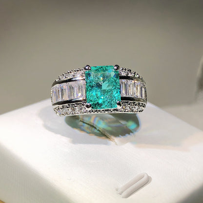 Shein supply inlaid high carbon Seiko quality princess square Paraíba ring female wholesale r8108
