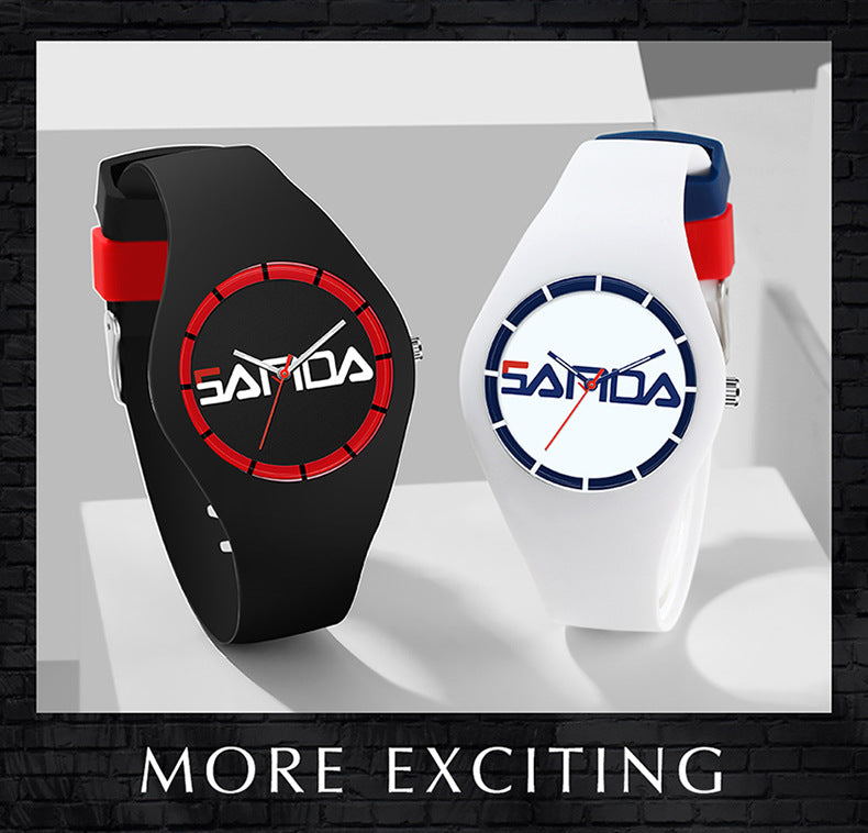 SANDA Outdoor Sports Watch Simple Waterproof Men's and Women's Fashion Quartz Watch Silicone Tape Casual Student Quartz Watch