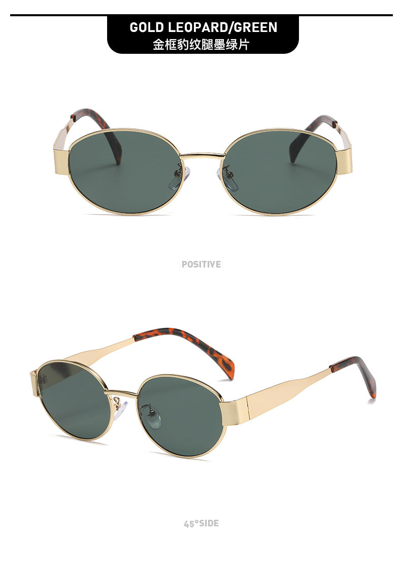 New Metal Oval Sunscreen Sunglasses Cross-Mirror European and American Ins Xiaohongshu Same Style Sunglasses Amazon Hot Selling
