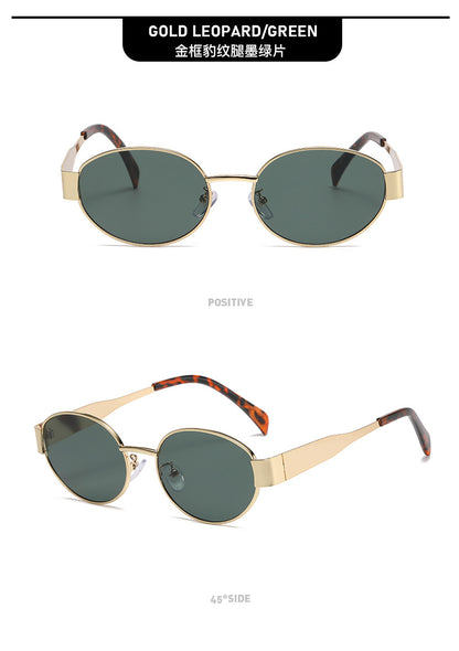 New Metal Oval Sunscreen Sunglasses Cross-Mirror European and American Ins Xiaohongshu Same Style Sunglasses Amazon Hot Selling