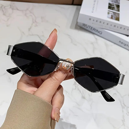 2026 New European and American Fashion Polygonal Rhombus Metal Sunglasses for Women, Trendy and Unique Wide Temple Sunglasses