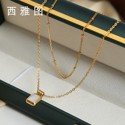 French new cross-border retro fashion all-match light luxury titanium steel plated 18K gold white mother shell pendant necklace female jewelry