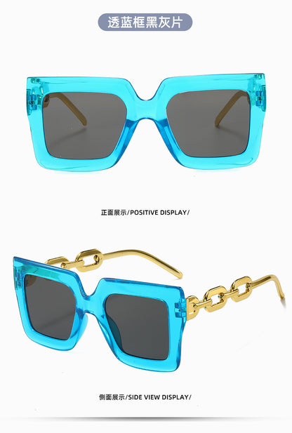 New Cross-Border Chain Anti-Uv Sunglasses European and American Fashion Square Frame Women's High-End Sun Light Luxury Style Square