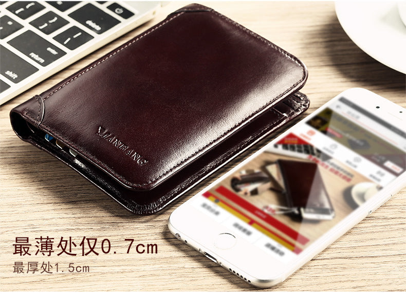 Cross-border delivery Manbang wallet oily leather short first layer cowhide wallet classic tri-fold RIFD anti-theft wallet