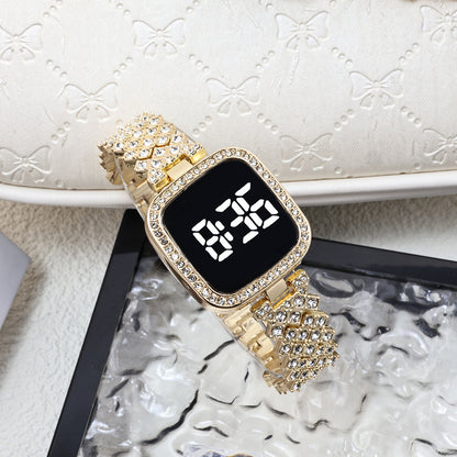 Cross-border Foreign Trade Diamond-encrusted Women's Small Fragrant Style Metal Steel Band LED Watch Fashion Touch Casual Electronic Watch