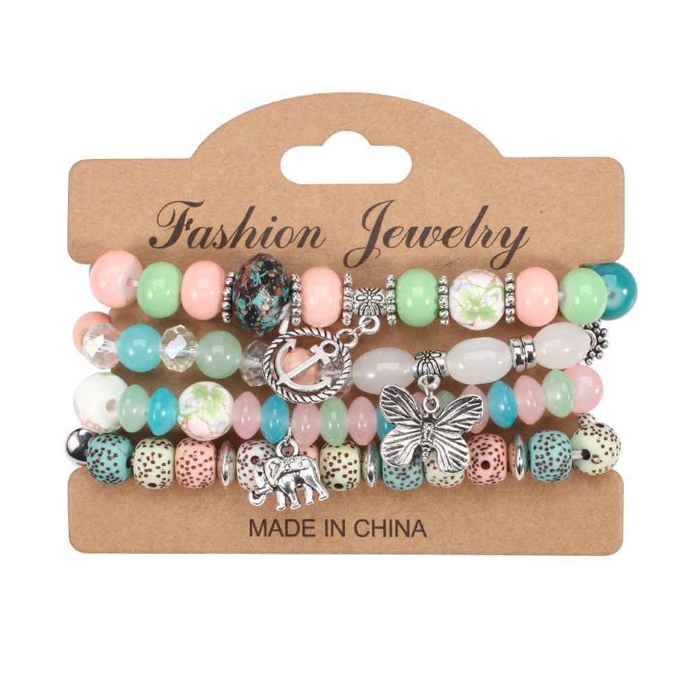 2022 Bohemian Butterfly Ship Anchor Elephant Pendant Multi-layer Bracelet Wholesale Bracelet Factory New Style Bracelet