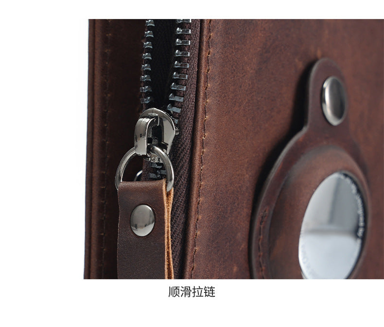 Genuine Leather Classic Retro Short Wallet Men's Bag with Tracker Leather Case Multifunctional Crazy Horse Leather Business Wallet Men