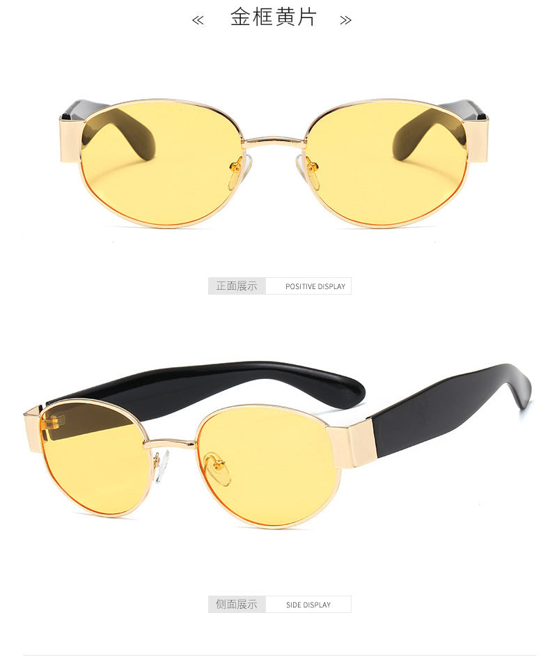 European and American Ins Glasses Trendy Women's Sunglasses Bouncy Internet Celebrity Oval Metal Photo Decorative Sunglasses 3452