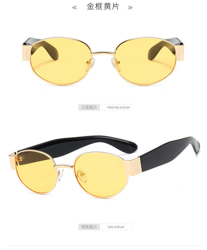 European and American Ins Glasses Trendy Women's Sunglasses Bouncy Internet Celebrity Oval Metal Photo Decorative Sunglasses 3452