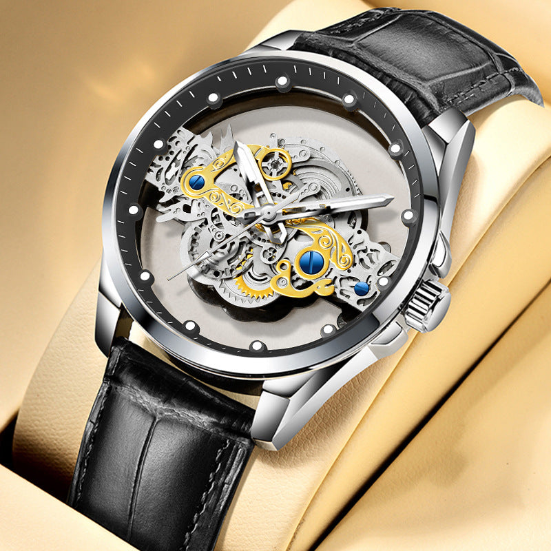 Cross-Border Dropshipping New Double-Sided Hollow Fully Automatic Movement Non-Mechanical Watch Tourbillon Watch Men's Waterproof