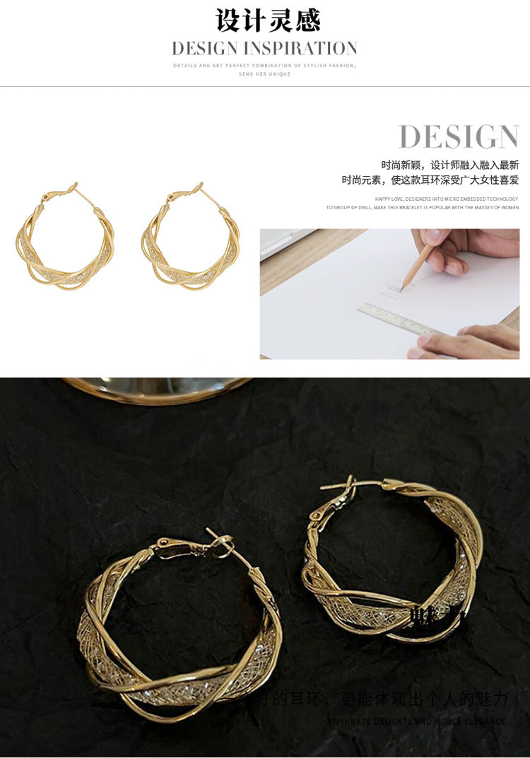 European and American New Full Diamond Circle Earrings Niche Light Luxury Design Sense Earrings Female Temperament Exaggerated Circle Fashion Earrings