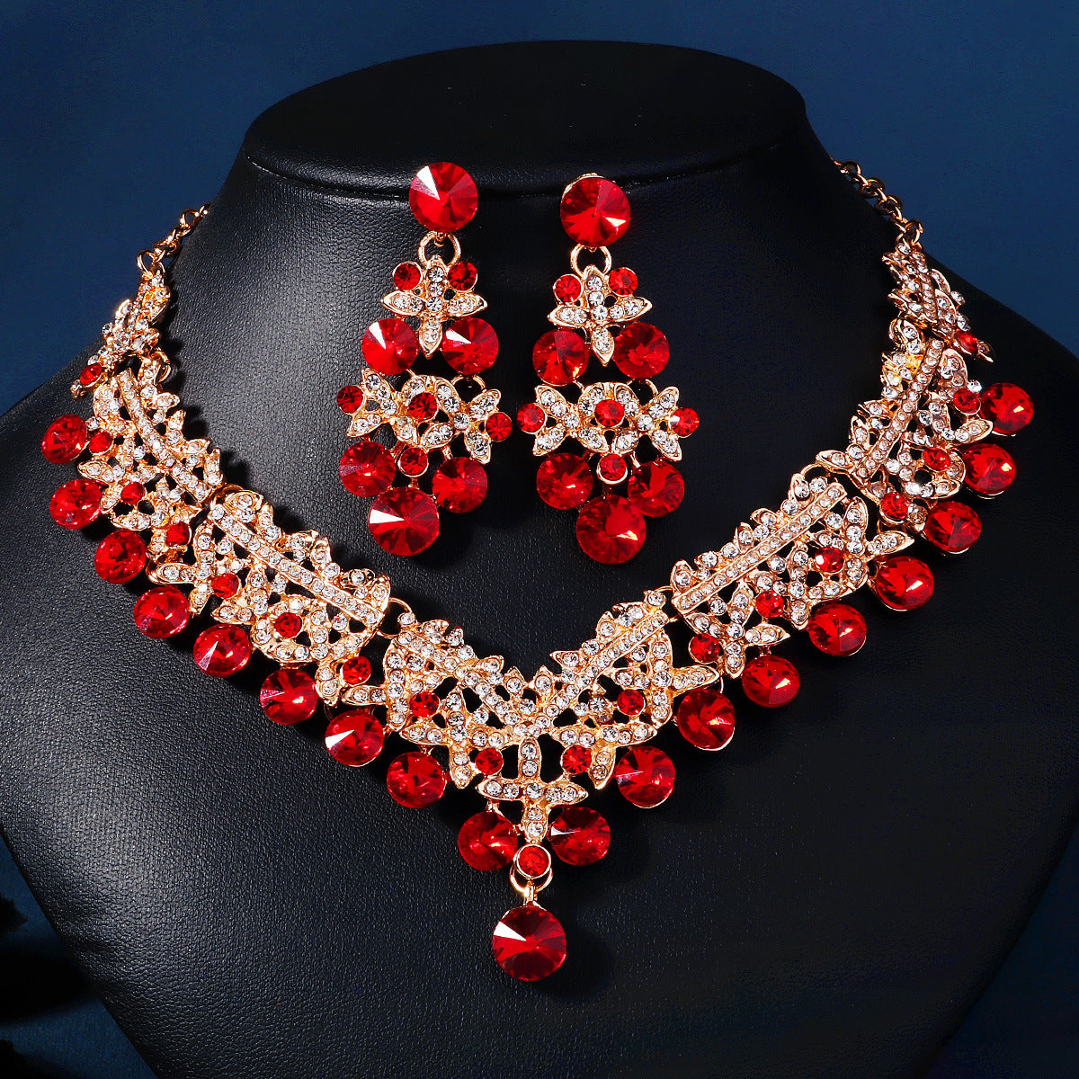 European and American Bride Jewelry Three-piece Suit High-class Dance Wedding Jewelry Alloy Diamond Crown Necklace Earrings suit