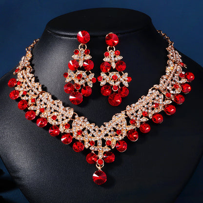 European and American Bride Jewelry Three-piece Suit High-class Dance Wedding Jewelry Alloy Diamond Crown Necklace Earrings suit