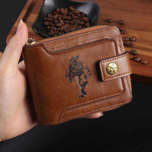 Cross-border Men's Wallet Short Vintage Fashion Zipper Bag Multi-card Wallet Large Capacity Business Card Bag Carry-on