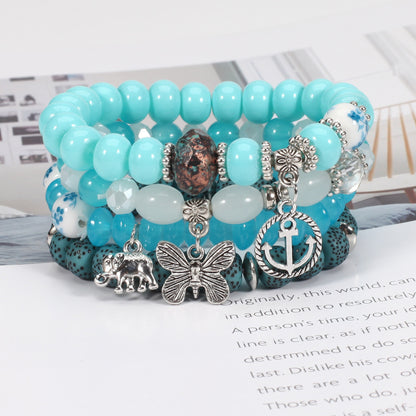 2022 Bohemian Butterfly Ship Anchor Elephant Pendant Multi-layer Bracelet Wholesale Bracelet Factory New Style Bracelet