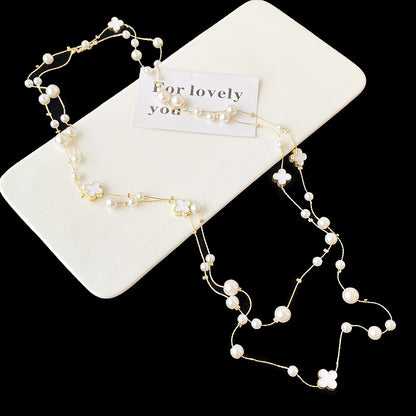 Light Luxury and High-End Multi-Layered Pearl Sweater Chain, Feminine, Simple, Long Autumn and Winter Necklace, Alloy Accessories, Jewelry