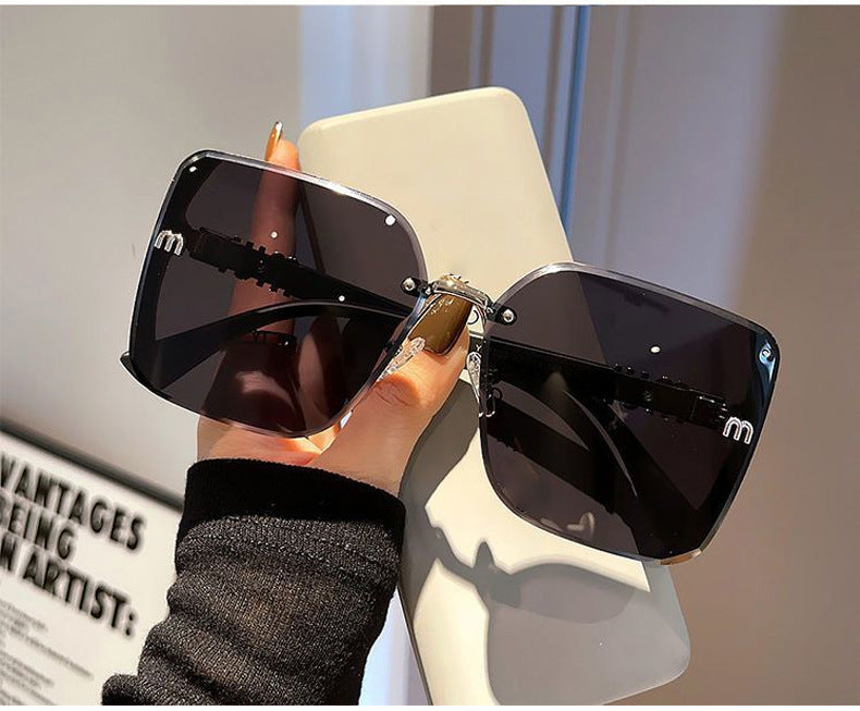 Brown M-Shaped Women's Uv Protection High-End Wide-Frame Pc Style Sunshade Glasses Trendy Street Style Sunglasses
