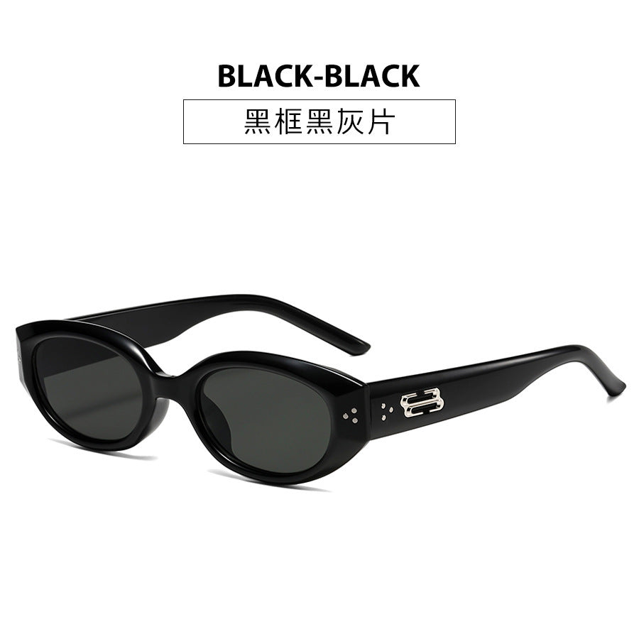 Retro Black Frame Rice Nail Irregular gm Cat's Eye Sunglasses Men's 2025 New Fashionable Street Photoshoot Sunglasses Women's High-end Sense