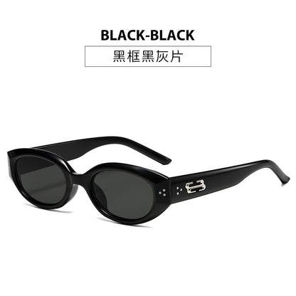 Retro Black Frame Rice Nail Irregular gm Cat's Eye Sunglasses Men's 2025 New Fashionable Street Photoshoot Sunglasses Women's High-end Sense