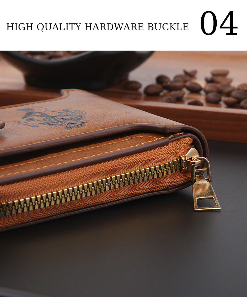 Cross-border Men's Wallet Short Vintage Fashion Zipper Bag Multi-card Wallet Large Capacity Business Card Bag Carry-on