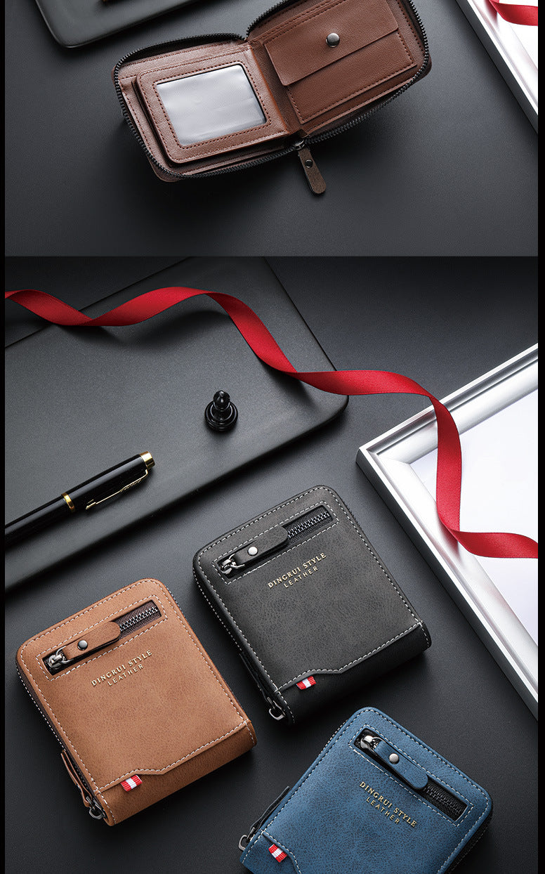 New business men's short wallet multi-card large capacity personality zipper ID bag carry wallet