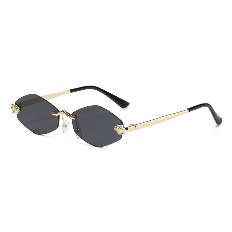 Frameless diamond personality sunglasses 2024 new sunscreen European and American trend sunglasses high sense sunglasses ladies