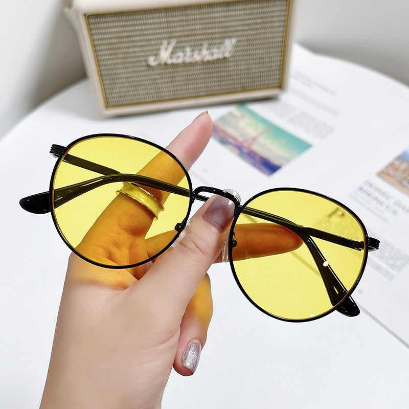 Retro Fashion High-End Metal Round Frame Sunglasses for Women European and American Cross-Border Ins Men's Driving Sunglasses Wholesale