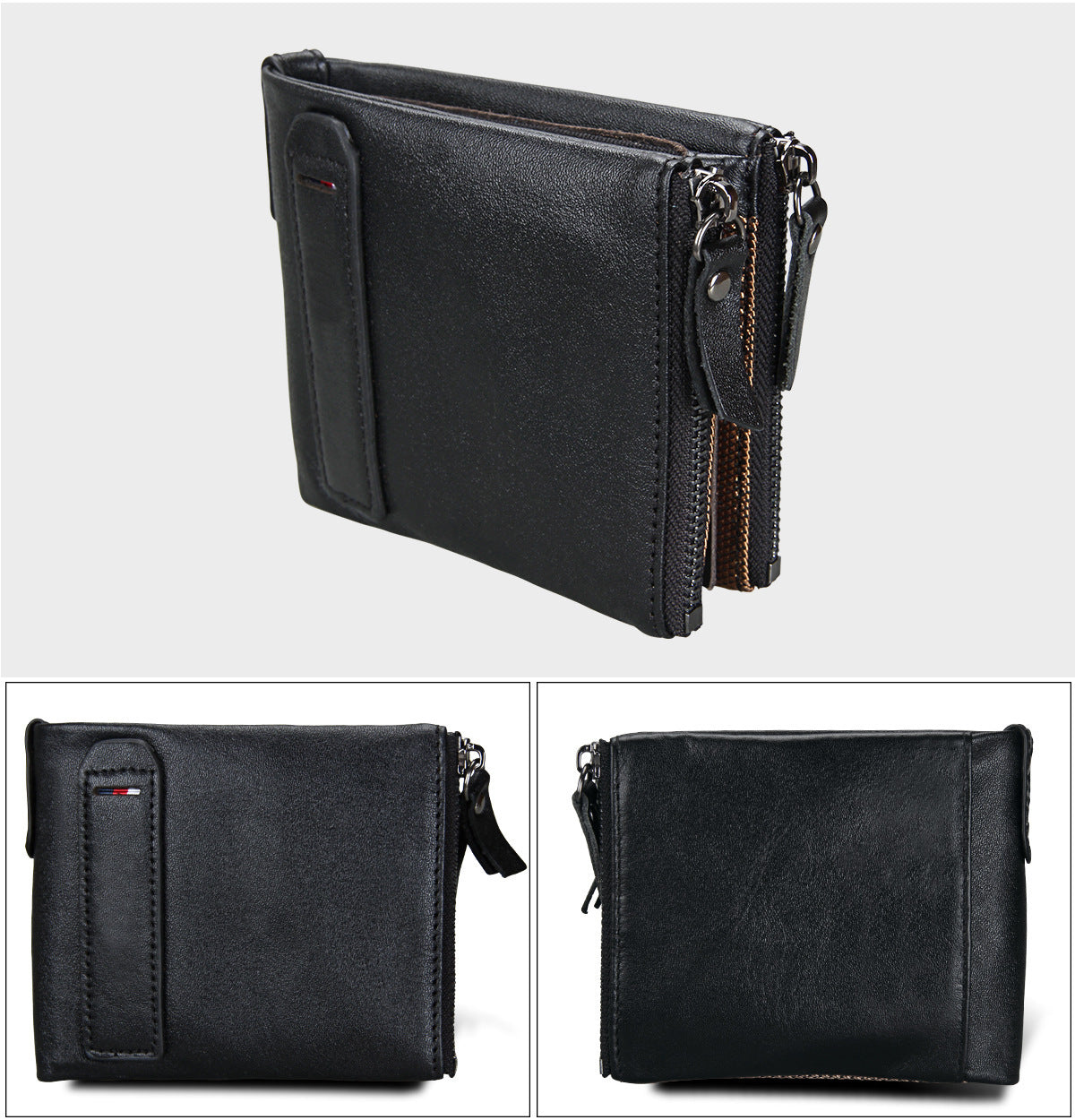 Crazy Horse Cowhide Men's Wallet RFID Anti-theft Brush Cowhide Short Men's Ticket Clip Wallet Double Zipper Coin Purse