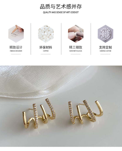 European and American fashion retro zircon four-claw earrings high-grade temperament simple zircon female silver pin earrings flash earrings
