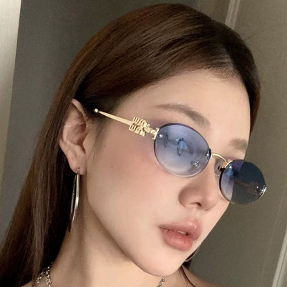Frameless Letter Sunglasses with a High-End Feel, Personalized Metal Street Style Sunglasses, Retro Internet Celebrity Street Style, Trendy Sweet and Cool Hot Girl Sunglasses