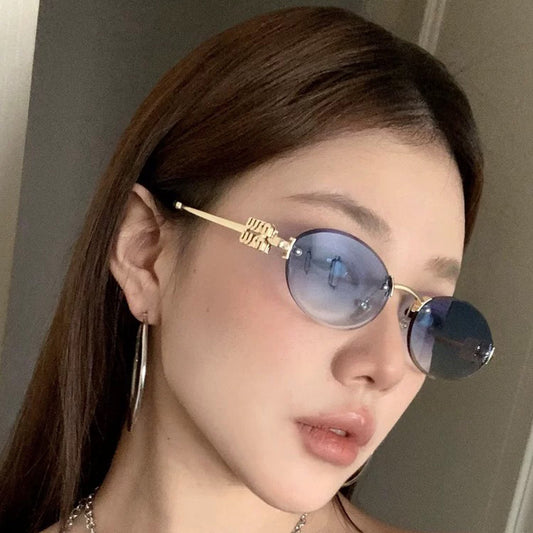 Frameless Letter Sunglasses with a High-End Feel, Personalized Metal Street Style Sunglasses, Retro Internet Celebrity Street Style, Trendy Sweet and Cool Hot Girl Sunglasses