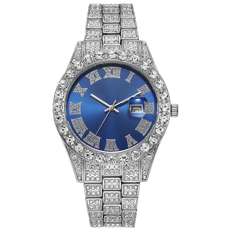 Hiphop Hip Hop Diamond Watch Five-Piece Diamond Cuban Chain Cross Necklace Cuban Ring Cross Border Wholesale